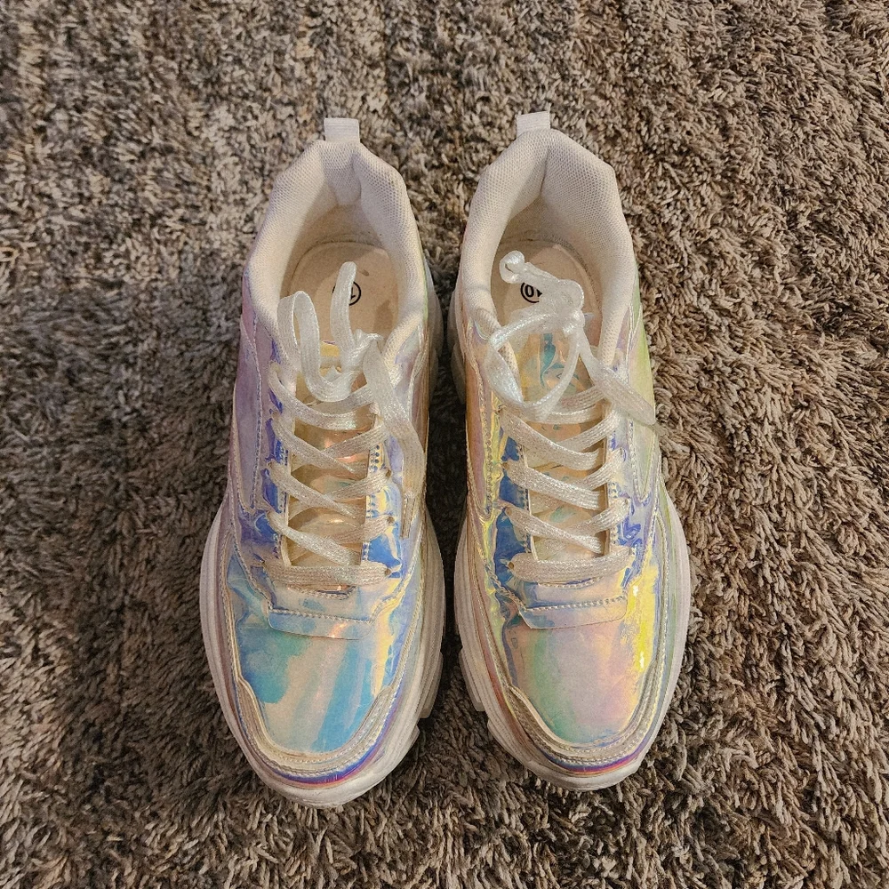 Rainbow Holographic Platform Shoes. EUC.